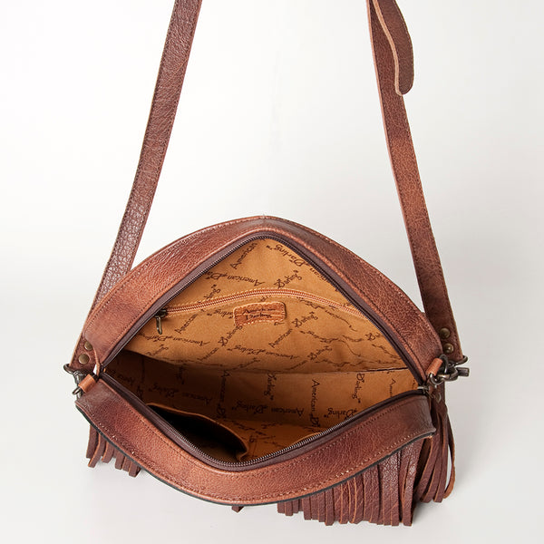 ADBG846 American Darling Hand Tooled Floral Leather Canteen Bag with Fringes
