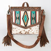 ADBG852 American Darling Hand Tooled Floral Leather & Saddle Blanket Messenger Bag with Fringes