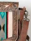 ADBG852 American Darling Hand Tooled Floral Leather & Saddle Blanket Messenger Bag with Fringes