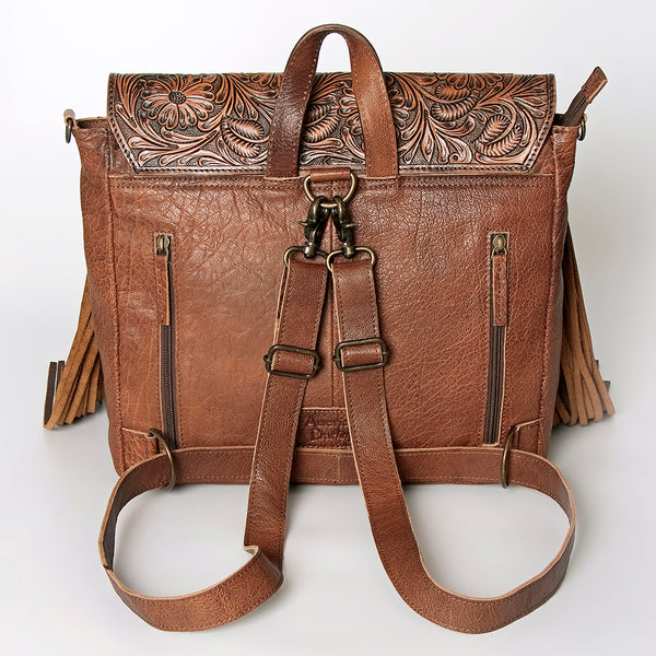 ADBG852 American Darling Hand Tooled Floral Leather & Saddle Blanket Messenger Bag with Fringes