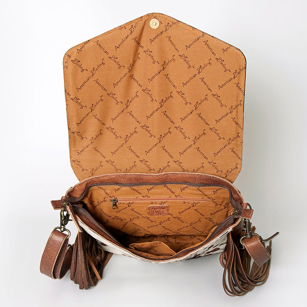 ADBG852 American Darling Hand Tooled Floral Leather & Saddle Blanket Messenger Bag with Fringes