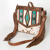 ADBG852 American Darling Hand Tooled Floral Leather & Saddle Blanket Messenger Bag with Fringes