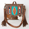ADBG852 American Darling Hand Tooled Floral Leather & Saddle Blanket Messenger Bag with Fringes