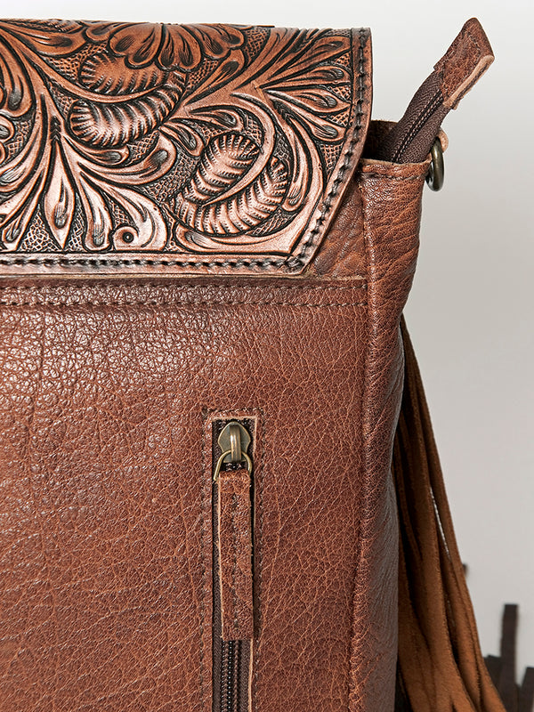 ADBG852 American Darling Hand Tooled Floral Leather & Saddle Blanket Messenger Bag with Fringes
