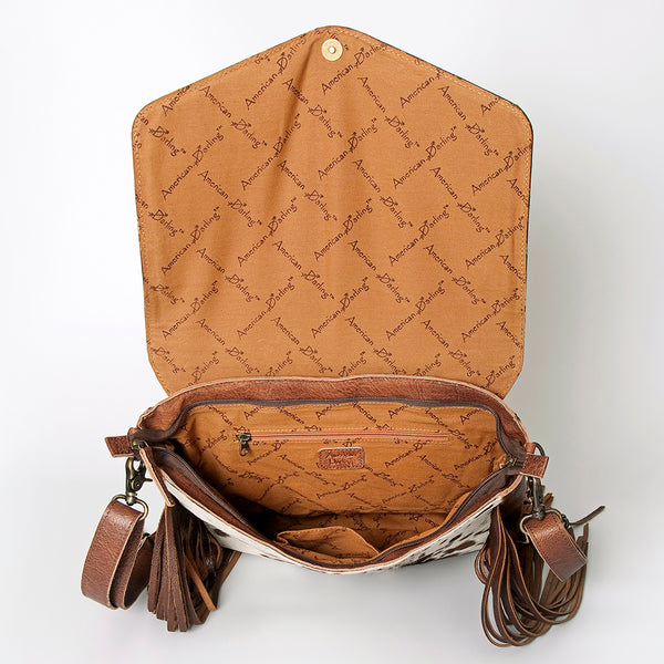 ADBG852 American Darling Hand Tooled Floral Leather & Saddle Blanket Messenger Bag with Fringes
