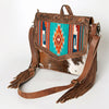 ADBG852 American Darling Hand Tooled Floral Leather & Saddle Blanket Messenger Bag with Fringes