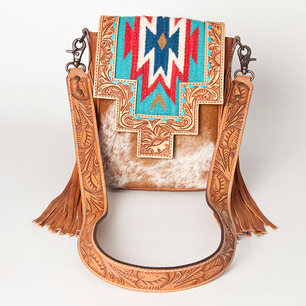 ADBG856 American Darling Hand Tooled Floral & Cowhide Messenger Bag with Saddle Blanket