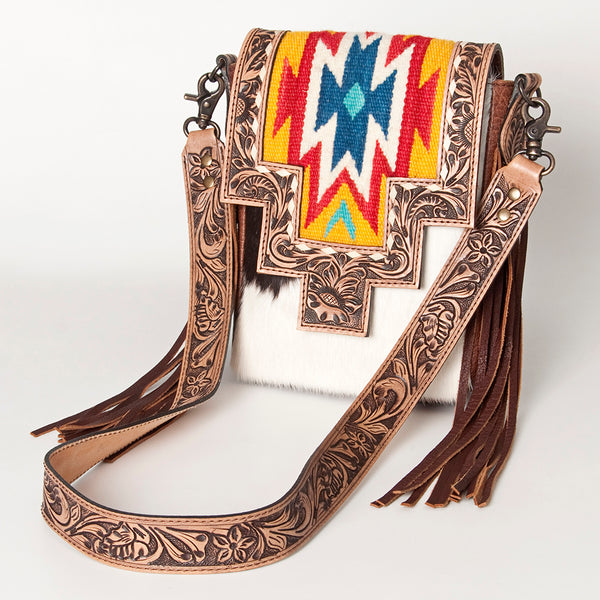 ADBG856 American Darling Hand Tooled Floral & Cowhide Messenger Bag with Saddle Blanket