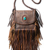 ADBGM250 Rustic Brown Leather Crossbody - Fringe Western Purse with Turquoise Concho