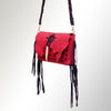 LC-ADBGM254 Raw-Edge Leather Western Crossbody Bag - Fringe Saddle Purse with Horn Toggle & Braided Strap