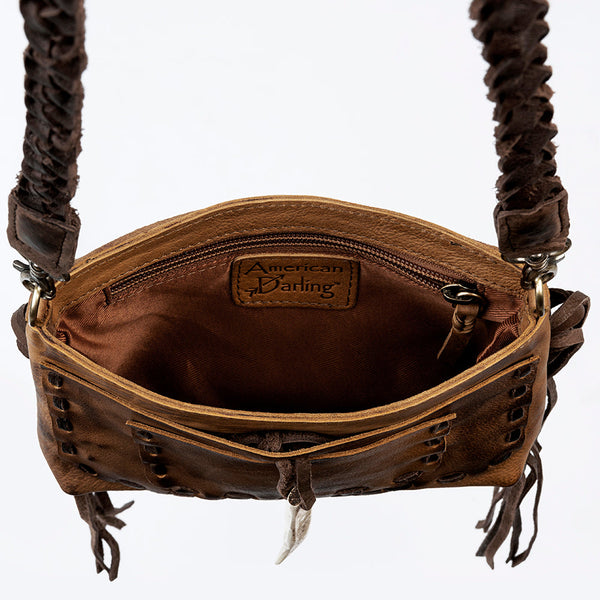 ADBGM255 Leather Western Crossbody Bag - Fringe Purse with Horn Toggle & Braided Strap