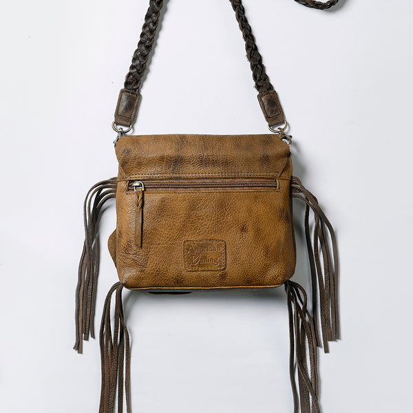 ADBGM255 Leather Western Crossbody Bag - Fringe Purse with Horn Toggle & Braided Strap
