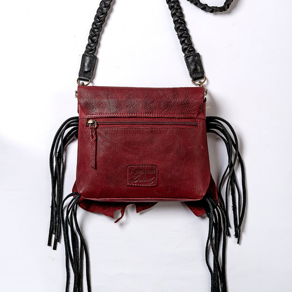 ADBGM255 Leather Western Crossbody Bag - Fringe Purse with Horn Toggle & Braided Strap