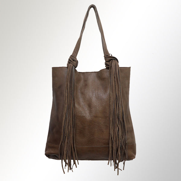ADBGM119 Genuine Leather Fringe Tote - Western Knotted Strap Shoulder Bag