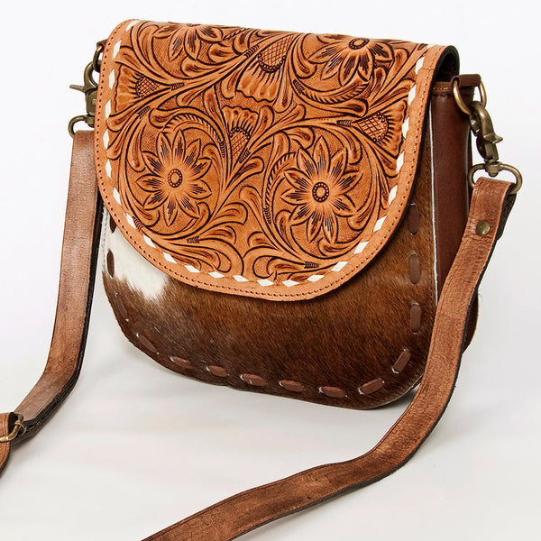 ADBGA211 American Darling Messenger Bag-Floral Hand Tooled Leather & Hair-On Hide