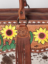 LC-ADBGZ200E Cowhide & Hand-Painted Sunflower Tooled Leather Tote - Western Shoulder Bag with Strap