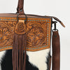 ADBGZ200 Tooled Leather & Cowhide Tote Bag with Fringe - Western Handbag with Shoulder Strap