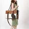 ADBGZ200 Tooled Leather & Cowhide Tote Bag with Fringe - Western Handbag with Shoulder Strap