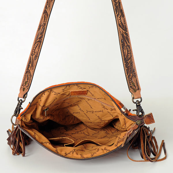 ADBG510 Tooled Leather & Saddle Blanket Crossbody Bag Western Fringe Purse - American Darling