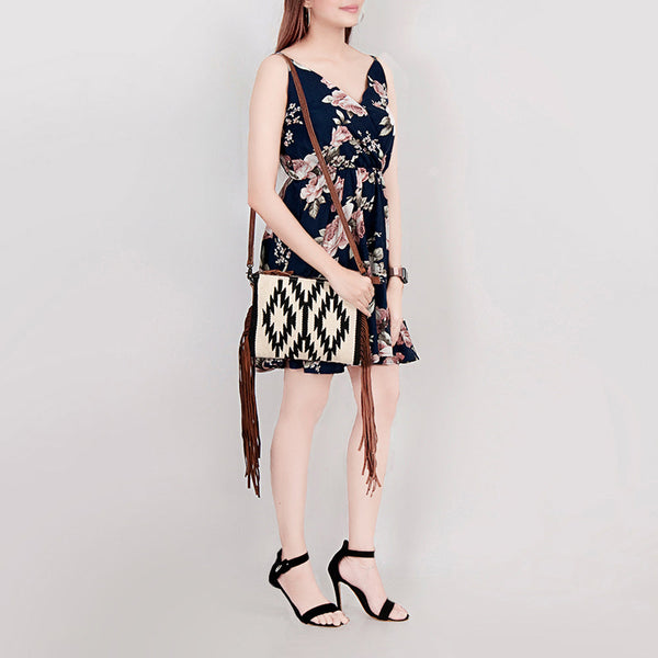 ADBG236 American Darling Handcrafted Western Cross body Bag with Saddle Blanket and Fringes