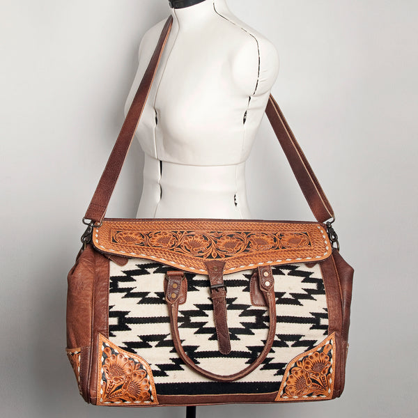 ADBG516 American Darling Tooled Leather & Saddle Blanket Duffel Bag Mae Western Travel Weekender