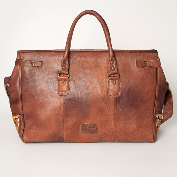 ADBG516 American Darling Tooled Leather & Saddle Blanket Duffel Bag Mae Western Travel Weekender