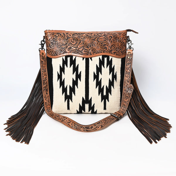 ADBG861 American Darling Hand Tooled Floral & Woven Saddle Blanket Signature Cross body Bag