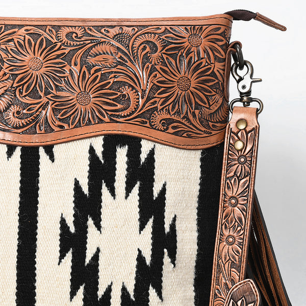 ADBG861 American Darling Hand Tooled Floral & Woven Saddle Blanket Signature Cross body Bag