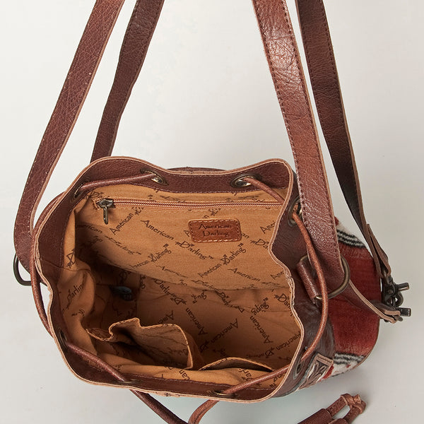 ADBG862 American Darling Hand Tooled Floral & Hand-Woven Saddle Blanket Leather Bucket Bag