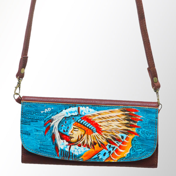ADBGM112 Hand-Painted Leather Crossbody Clutch - Western Design
