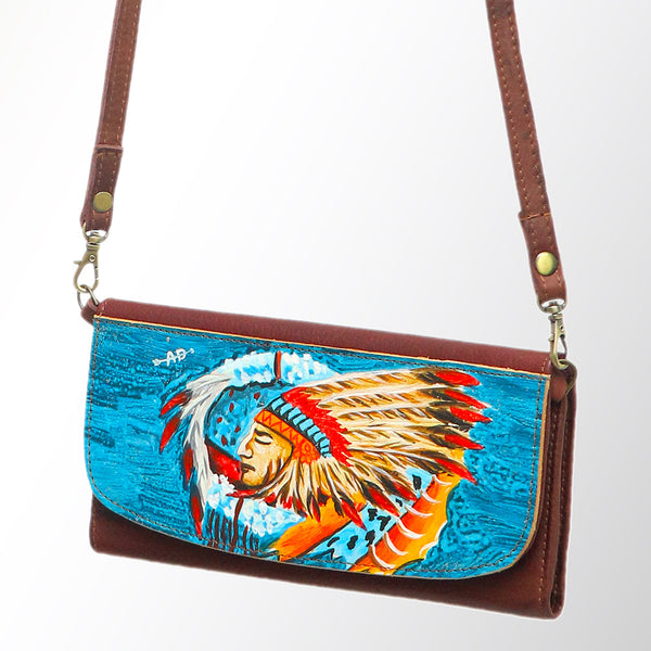 ADBGM112 Hand-Painted Leather Crossbody Clutch - Western Design