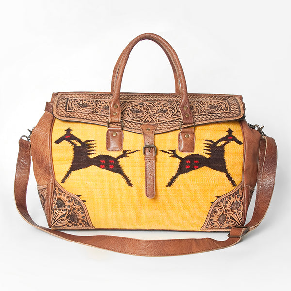 ADBG516 American Darling Tooled Leather & Saddle Blanket Duffel Bag Mae Western Travel Weekender