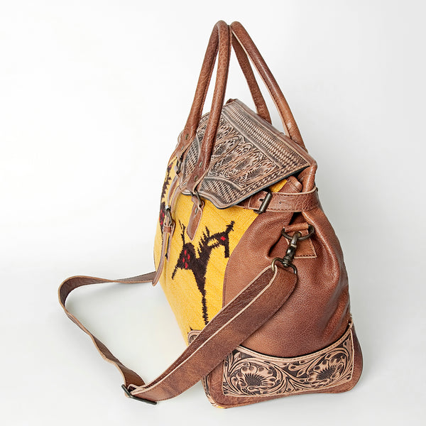 ADBG516 American Darling Tooled Leather & Saddle Blanket Duffel Bag Mae Western Travel Weekender