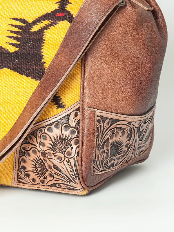 ADBG516 American Darling Tooled Leather & Saddle Blanket Duffel Bag Mae Western Travel Weekender
