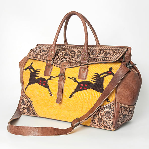 ADBG516 American Darling Tooled Leather & Saddle Blanket Duffel Bag Mae Western Travel Weekender