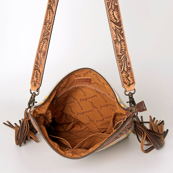 ADBG510 Tooled Leather & Saddle Blanket Crossbody Bag Western Fringe Purse - American Darling