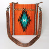 ADBG865 Orange Southwestern Saddle Blanket Crossbody Bag with Tooled Leather Strap & Stud Accents