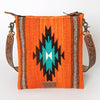 ADBG865 Orange Southwestern Saddle Blanket Crossbody Bag with Tooled Leather Strap & Stud Accents