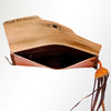 ADBGM136 Cowgirl Hand-Painted Leather Clutch - Western Art with Fringe and Stud Detail