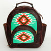LC-ADBGZ631A Handwoven Wool & Genuine Leather Western Backpack - Tribal Turquoise Design
