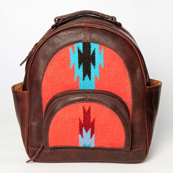 LC-ADBGZ631B Handwoven Wool & Leather Western Backpack - Red with Lightning Pattern