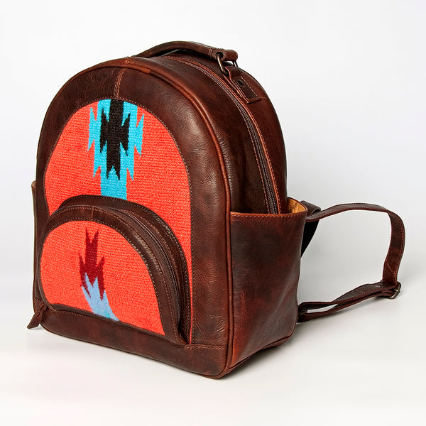 LC-ADBGZ631B Handwoven Wool & Leather Western Backpack - Red with Lightning Pattern