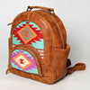 LC-ADBGZ632A Handwoven Wool & Tan Leather Western Backpack - Multicolor Tribal Design