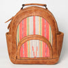 LC-ADBGZ632B Tan Leather Western Backpack with Handwoven Striped Wool Front