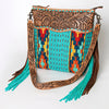 ADBG510 American Darling Tooled Leather & Saddle Blanket Crossbody Bag Western Fringe Purse
