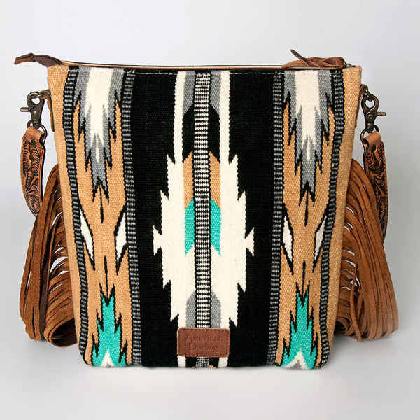 ADBG510 American Darling Signature Cross Body Bag - Hand Tooled Floral Leather & Woven Saddle Blanket