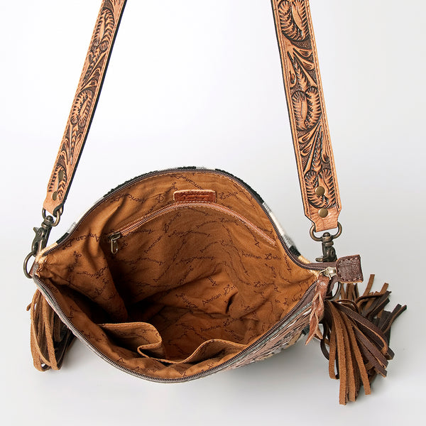 ADBG510 Tooled Leather & Saddle Blanket Crossbody Bag Western Fringe Purse by American Darling