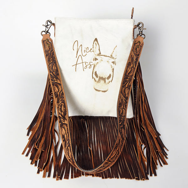 ADBGS192 Cowhide Large Crossbody Bag with Tooled Strap & Fringe - Western Rodeo Purse