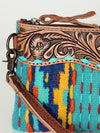 ADBG344 American Darling Aztec Saddle Blanket Tooled Leather Fringe Wristlet Clutch