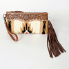 ADBG344 American Darling Aztec Saddle Blanket Tooled Leather Fringe Wristlet Clutch